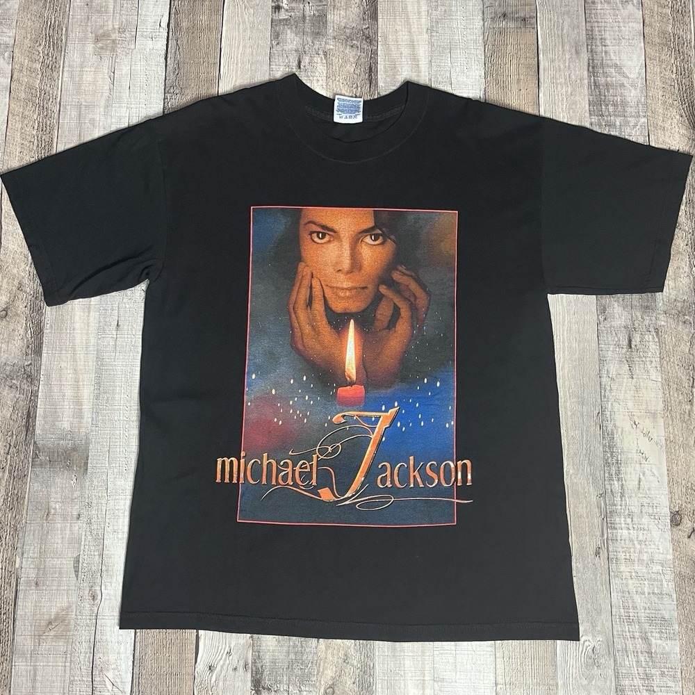 Michael Jackson Shirt Adult Large Black Y2K 2001 King Of Pop Band Tee